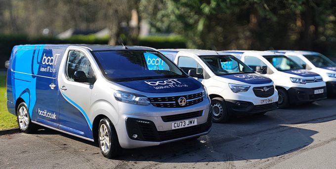 BCC IT support vans parked at Newcastle Emlyn, in Carmerthenshire, Wales