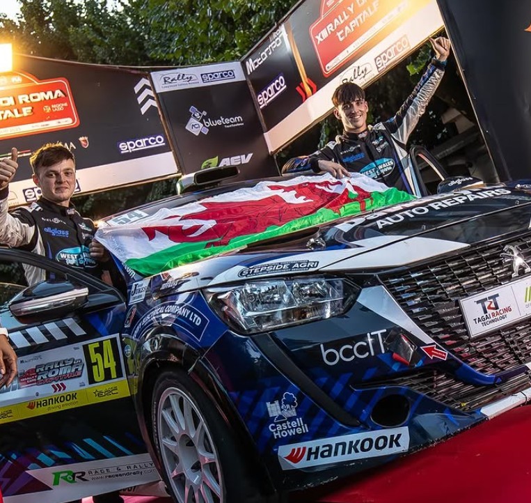Welsh Rallying Team Ioan Lloyd and Co-Driver Sion Williams getting into their Peugeot 206 Rlly 4 ahead of the Junior European Rally Championships