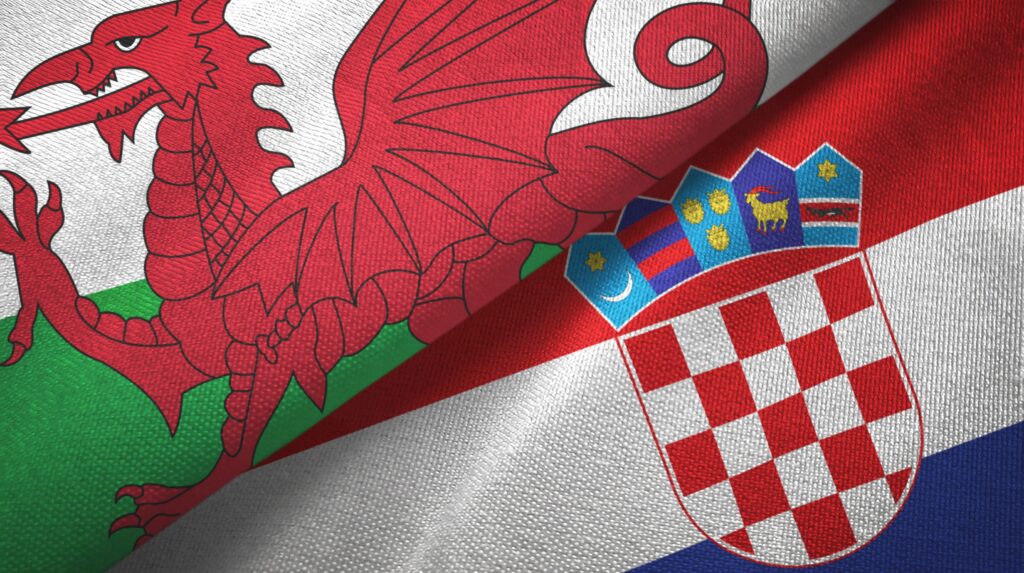 Welsh and Croatian flags overlapped, symbolising unity, competion and pride.