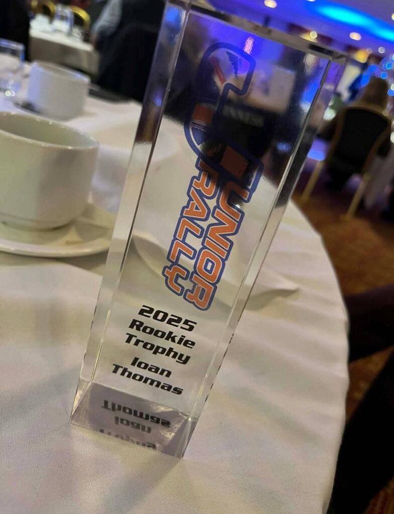 Ioan Thomas receiving recognition during junior rally championship season