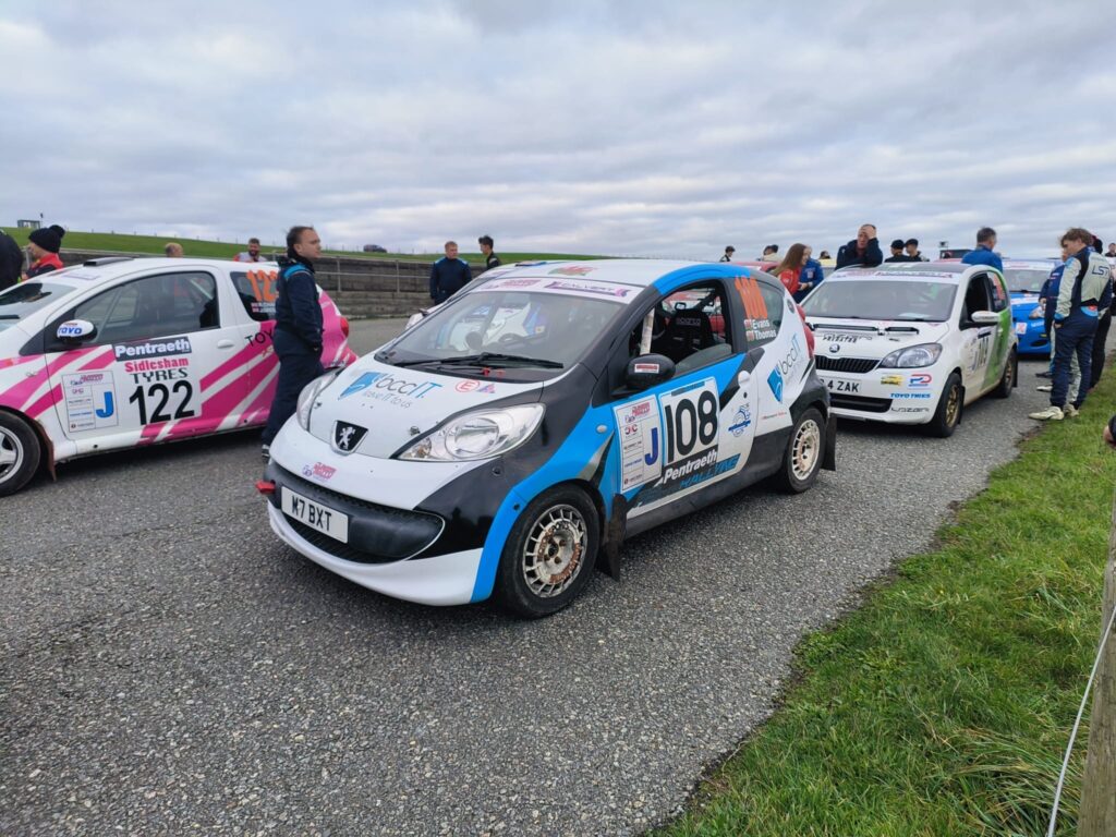 Ioan Thomas competing in F1000 Junior Rally Championship 2025 in Peugeot 107